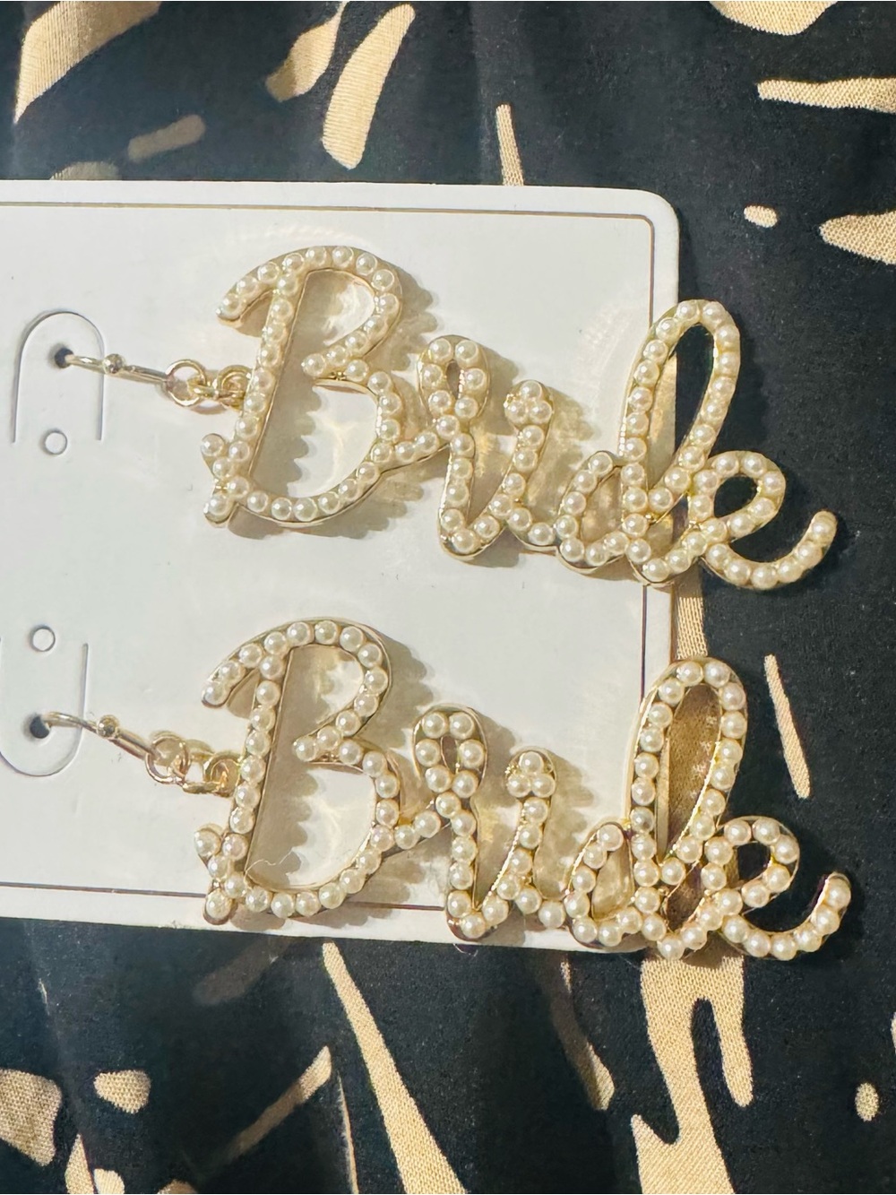 Pearl-Trimmed 'Babe' Script Drop Earrings - Gold Tone